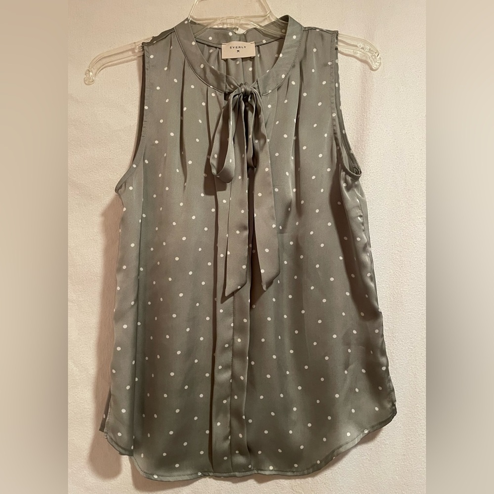 Everly Light Olive Green Polka Dot Tie-Neck Camisole